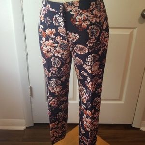 Sz 6 ANN TAYLOR navy floral ankle dress pants